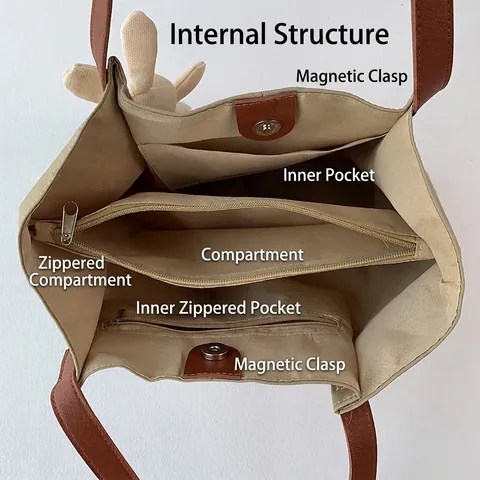 Borsa Tote In Nylon Da Donna Grande Capacità Borsa A Spalla Impermeabile Minimalista Con Ciondolo A Coniglio E Scomparti