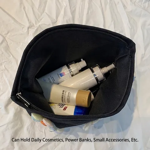 Borsa Trucco In Tela Con Decorazione Floreale 3D Grande Capacità Pochette Cosmetica Da Viaggio Portatile Con Cerniera