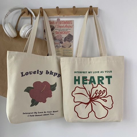 Bolso Tote De Lona Con Estampado Floral Letras Cierre Cremallera Gran Capacidad Bolso De Hombro Diario Para Mujeres