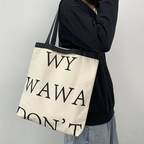 Bolso Tote De Lona De Gran Capacidad Con Estampado De Letras Minimalista Estilo Coreano Bolso De Hombro Para Escuela Y Diario