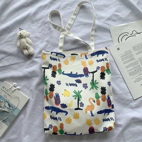 Hawaii Tropical Print Canvas Tote Bag Damen Große Kapazität Schulterhandtasche Sommer Lässig Einkaufen Reisen Reißverschluss