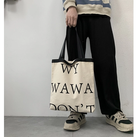 Bolso Tote De Lona De Gran Capacidad Con Estampado De Letras Minimalista Estilo Coreano Bolso De Hombro Para Escuela Y Diario