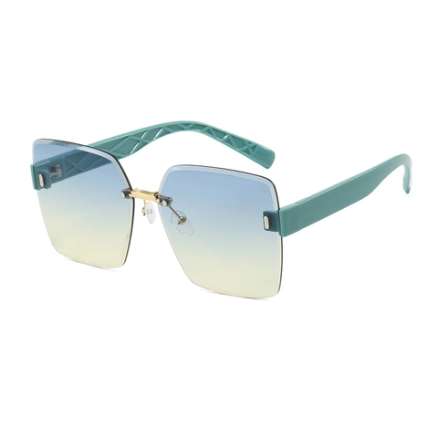 Oversized Rimless Square Sunglasses Fashion Vintage UV400 Gradient PC Lens Metal Bridge Geometric Temple For Women Men