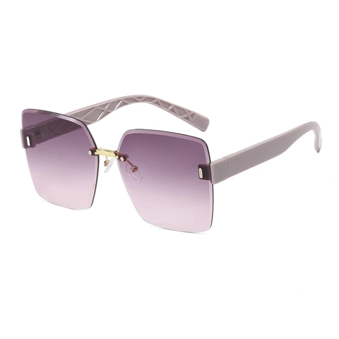 Oversized Rimless Square Sunglasses Fashion Vintage UV400 Gradient PC Lens Metal Bridge Geometric Temple For Women Men