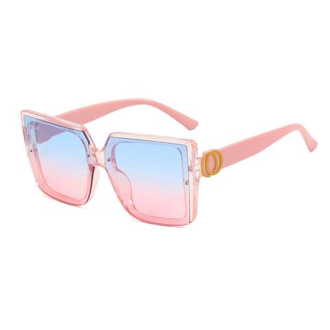 Square Sunglasses Large Frame Vintage Fashion Women UV400 Gradient PC Lens With Gold Metal Ring Decor