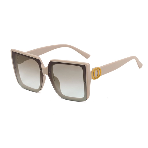 Square Sunglasses Large Frame Vintage Fashion Women UV400 Gradient PC Lens With Gold Metal Ring Decor