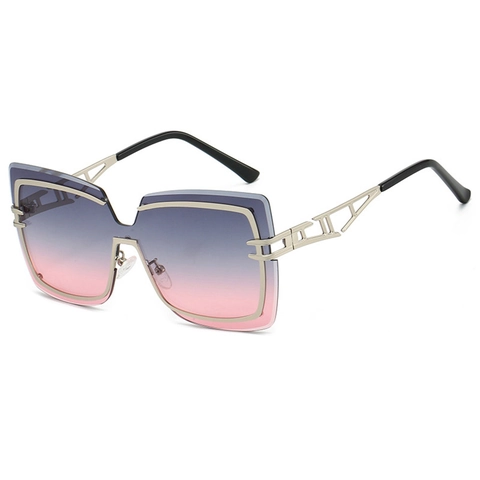 Oversized Square Sunglasses Fashion Trendy Polygonal Gradient PC Lenses With Hollow Geometric Metal Temples For Women UV400