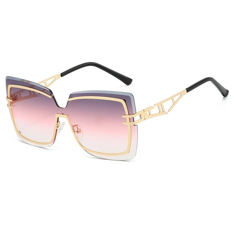 Oversized Square Sunglasses Fashion Trendy Polygonal Gradient PC Lenses With Hollow Geometric Metal Temples For Women UV400
