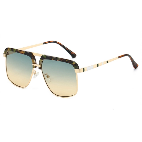 Oversized Square Sunglasses Retro Double Bridge UV400 Protection PC Metal Frame Gradient Tinted Lens Fashion Eyewear