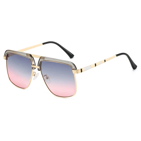 Oversized Square Sunglasses Retro Double Bridge UV400 Protection PC Metal Frame Gradient Tinted Lens Fashion Eyewear