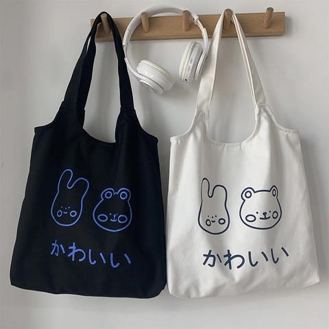 Segeltuch Umhängetasche Japanischer Stil Süßer Cartoon Druck Große Kapazität Tragetasche Für Studenten Lässig Harajuku