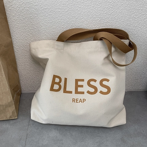 Borsa Tote In Tela Grande Capacità Stampa Lettere Minimalista Chiusura Lampo Borsa A Spalla Per Scuola Quotidiano