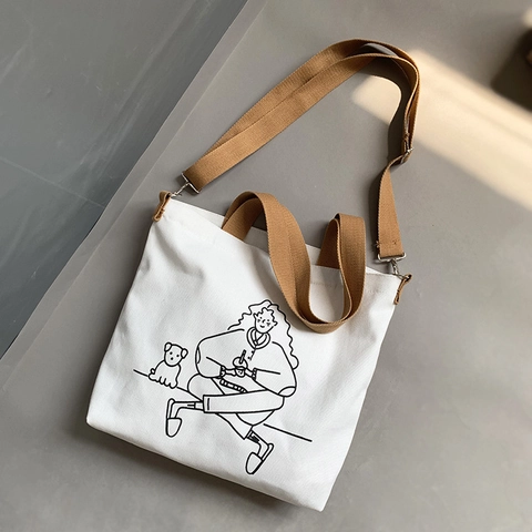 Canvas Tote Tasche Damen Große Kapazität Schultertasche Umhängetasche Cartoon Illustration Verstellbarer Abnehmbarer Gurt