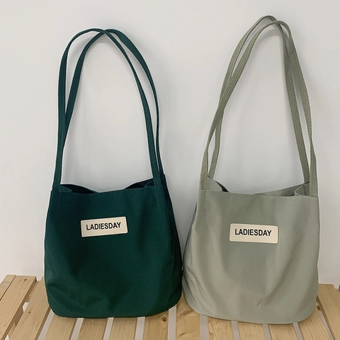 Nylon Wasserdichte Tragetasche Damen Japanischer Harajuku Stil Minimalistische Schulter Eimer Tasche Alltag