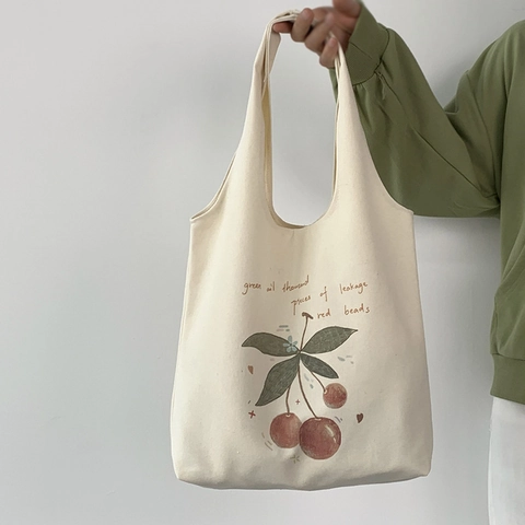 Canvas Tote Tasche Kirschdruck Große Kapazität Ästhetische Lässige Schulterhandtasche Für Frauen Studenten
