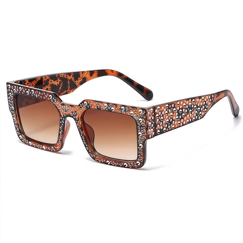 Fashion Oversized Square Sunglasses Luxury Sparkling Rhinestone PC Frame UV400 Protection Trendy Eyewear For Women