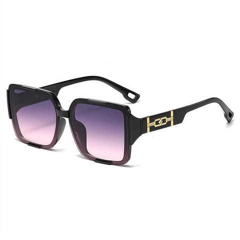 Large Square Frame Sunglasses Vintage UV400 Protection PC Frame Metal Chain Decoration Gradient Lens Women Men