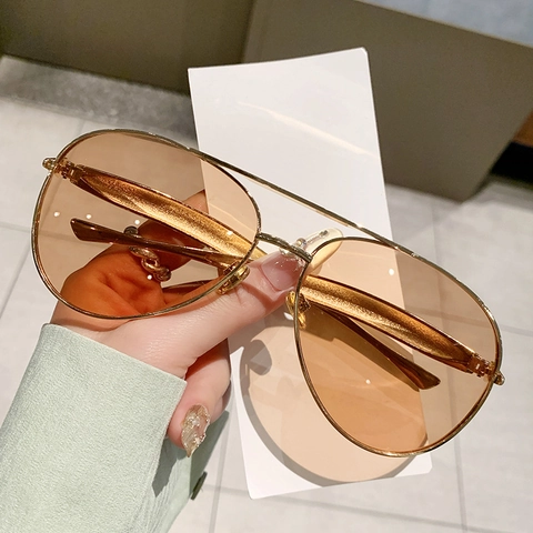 Lunettes De Soleil Aviateur Vintage Mode Monture En Métal Double Pont UV400 Lunettes De Plein Air Hommes Femmes