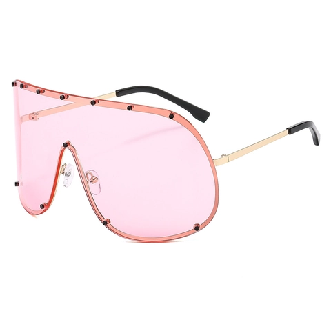 Oversized Integrated Shield Sunglasses Metal Frame PC Lens UV400 Protection Rivet Decor Fashion Y2K Punk Glasses For Unisex Travel