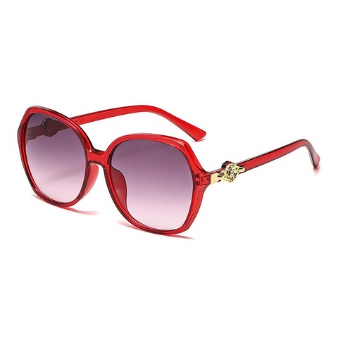 Women Oversized Sunglasses Retro Square Round Frame PC AC Gradient Lens Metal Flower Decor UV400 Protection