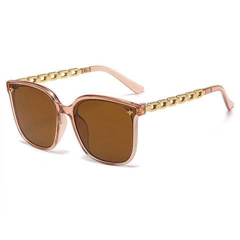 Oversized Square Sunglasses PC Frame Metal Chain Temples UV400 Protection Trendy Retro Eyewear For Women Star Studs