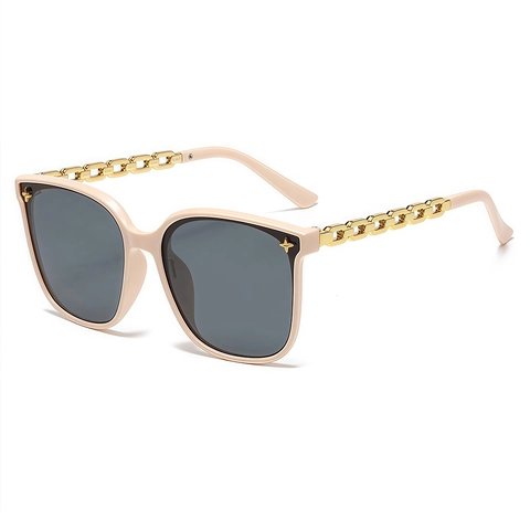 Oversized Square Sunglasses PC Frame Metal Chain Temples UV400 Protection Trendy Retro Eyewear For Women Star Studs