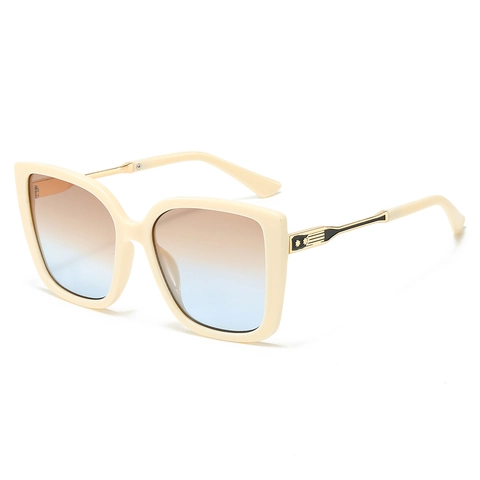 Lunettes De Soleil Carrées À Large Monture Protection UV400 Verres Dégradés PC Branches En Métal Étoilé Mode