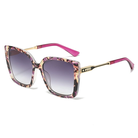 Lunettes De Soleil Carrées À Large Monture Protection UV400 Verres Dégradés PC Branches En Métal Étoilé Mode