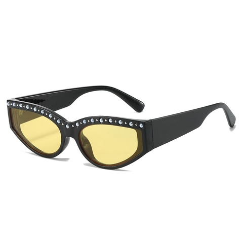 Lunettes de Soleil Femme Mode Œil de Chat Avec Décor Künstliche Perles Strass Monture PC Lentilles AC UV400 Vintage pour Fête
