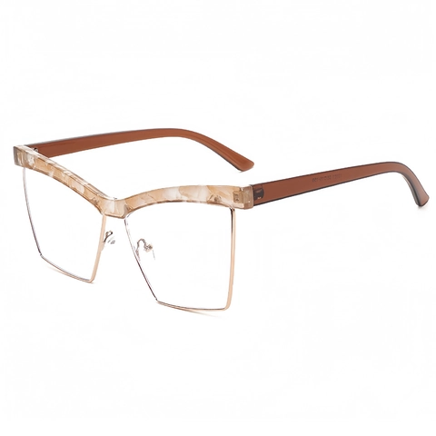Occhiali Moda Occhio Di Gatto Anti Luce Blu Metallo Acetato Semigiorno Oversize Lenti Chiare Retro Per Donna Quotidiano