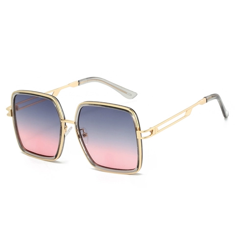Fashion Oversized Square Sunglasses Retro Metal Frame UV400 Protection Gradient Lenses Geometric Hollow Temples Unisex