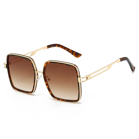 Fashion Oversized Square Sunglasses Retro Metal Frame UV400 Protection Gradient Lenses Geometric Hollow Temples Unisex