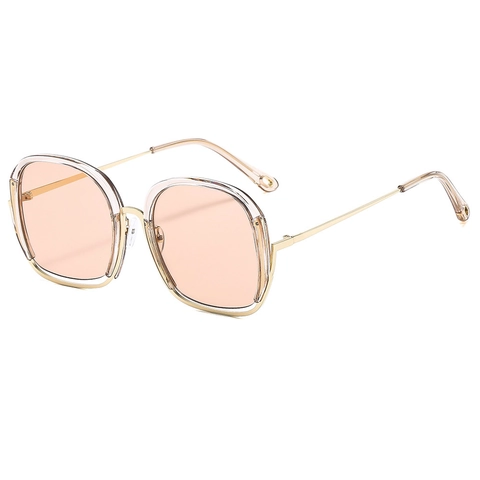 Fashion Oversized Square Sunglasses Women Men UV400 Protection Metal PC Frame Hollow Temple Outdoor Travel Retro Eyewear