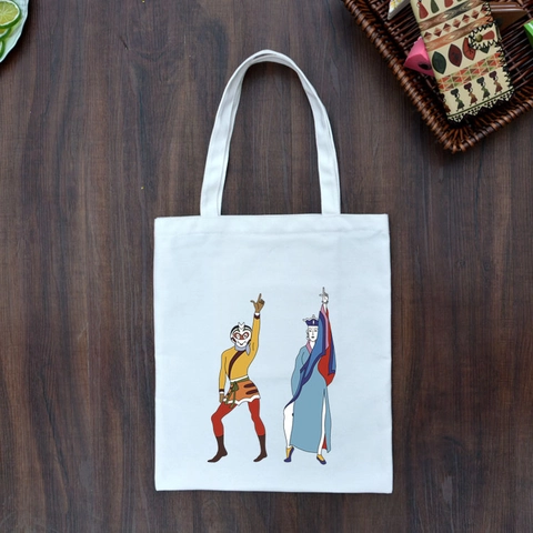 Canvas Tote Bag Mythischer Cartoon Druck Reißverschluss Große Kapazität Schulter Handtasche Für Frauen Studenten Alltag