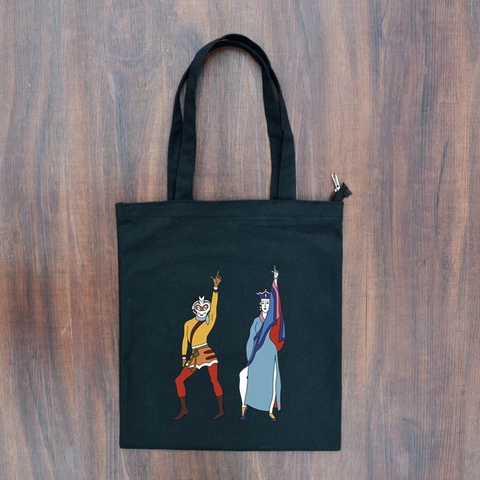 Canvas Tote Bag Mythischer Cartoon Druck Reißverschluss Große Kapazität Schulter Handtasche Für Frauen Studenten Alltag