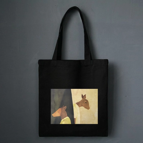 Sac Cabas En Toile Pour Femme Avec Imprimé Cerf Artistique Fermeture Éclair Grande Capacité Sac À Épaule Style Littéraire