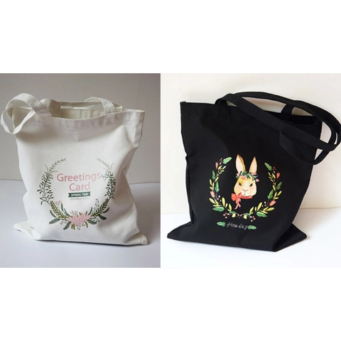 Canvas Tote Bag Blumen Kaninchen Kranz Druck Reißverschluss Schultertasche Große Kapazität Lässige Einkaufshandtasche Damen