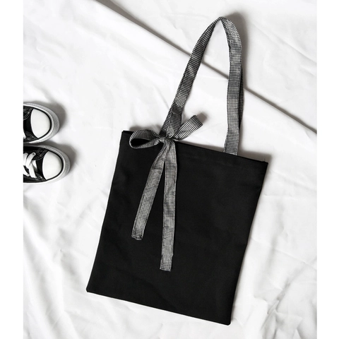Borsa Tote In Tela Con Fiocco Gingham Chiusura Lampo Stile Preppy Coreano Borsa A Spalla Per Donne Studentesse