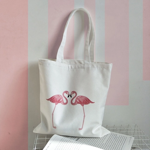 Dames Canvas Tote Bag Flamingo Print Minimalistische Schoudertas Koreaanse Stijl Grote Capaciteit Met Rits Shopper