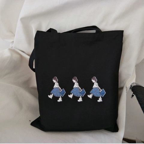 Cartoon Mädchen Druck Canvas Tragetasche Große Kapazität Damen Schultertasche Shopping Mori Stil Student Buchtasche Reißverschluss