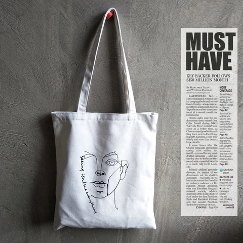 Aesthetic Canvas Tote Bag Minimalist Line Art Portrait Zipper Closure Large Capacity Shoulder Handbag For Women