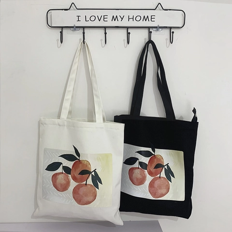 Canvas Tote Bag Damen Obst Orangen Print Reißverschluss Handtasche Große Kapazität Chic Künstlerische Schultertasche