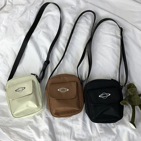 Mini Crossbody Bag Oxford Cloth Waterproof Planet Print Adjustable Strap Streetwear Casual Messenger Bag For Unisex