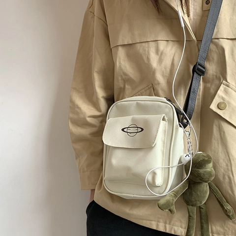 Mini Crossbody Bag Oxford Cloth Waterproof Planet Print Adjustable Strap Streetwear Casual Messenger Bag For Unisex