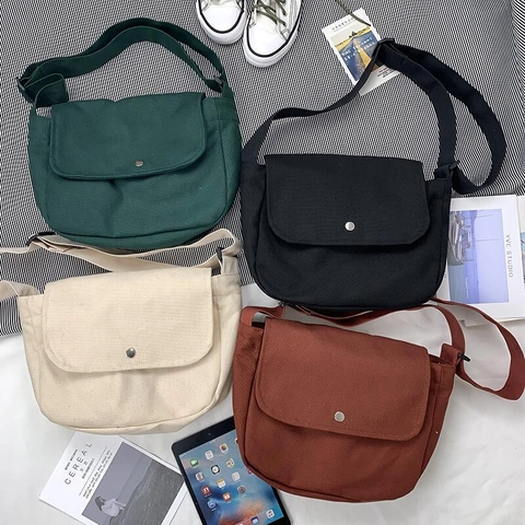 Canvas Crossbody Tas Voor Dames Messenger Bag Met Overslag Verstelbare Brede Riem Retro Minimalistische Casual Handtas