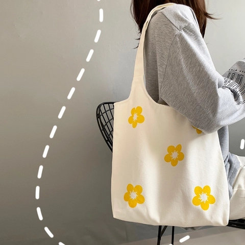 Canvas Tote Bag Damen Ästhetisch Gänseblümchen Blumendruck Große Kapazität Schultertasche Mit Magnetverschluss Innentaschen