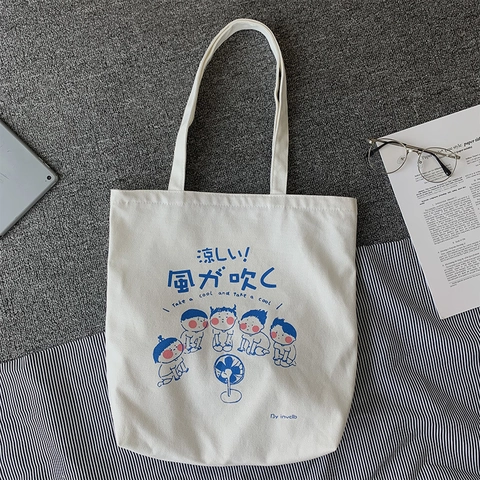 Damen Canvas Tote Bag Japanischer Cartoon Druck Große Kapazität Schultertasche Mit Reißverschluss Für Reise Schule