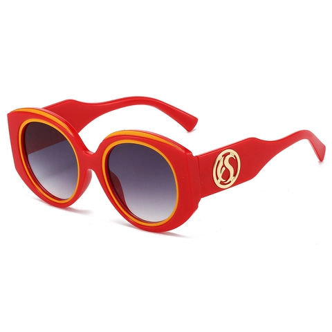 Gafas De Sol Redondas De Gran Tamaño Moda Montura PC Retro Protección UV400 Lentes Degradados Logo Metal Mujeres Hombres