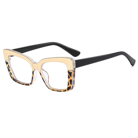 Montatura Per Occhiali Quadrati Occhio Di Gatto PC Anti Luce Blu Lenti Chiare Chic Blocchi Di Colore Retro Oversize