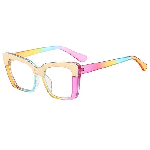 Montatura Per Occhiali Quadrati Occhio Di Gatto PC Anti Luce Blu Lenti Chiare Chic Blocchi Di Colore Retro Oversize